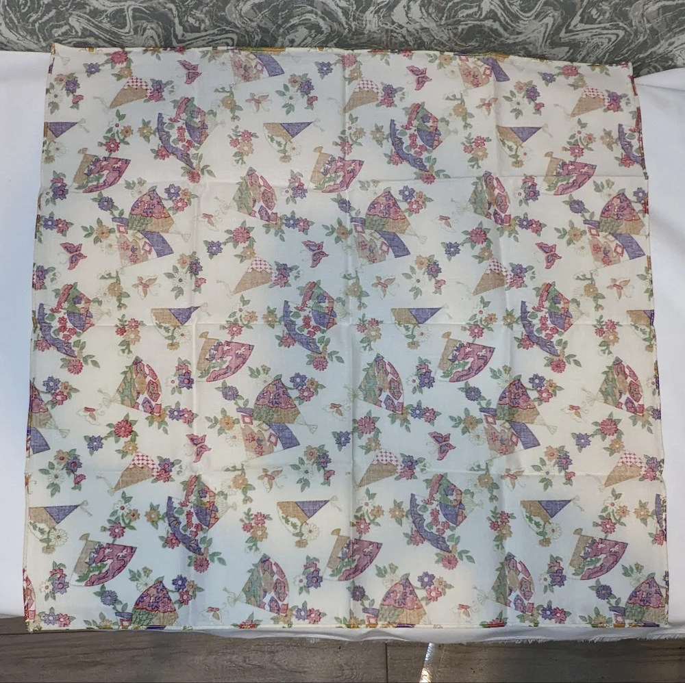 NWOT Vintage Japanese Handkerchief - Fans, Butterflies & Flowers